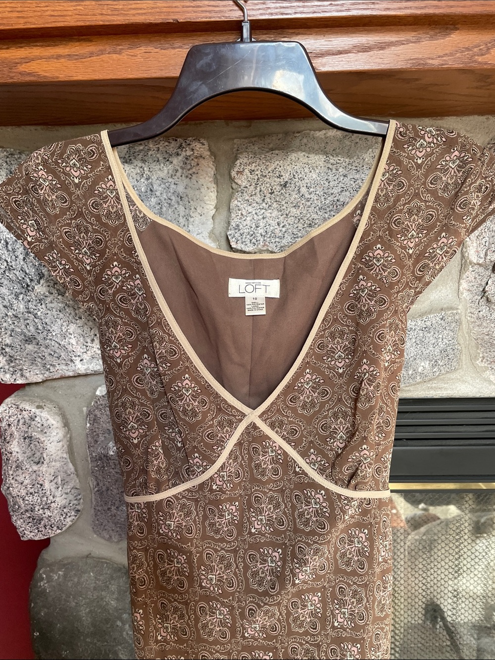 LOFT Brown Maxi Dress with Cream Trim - Picture 3 of 5